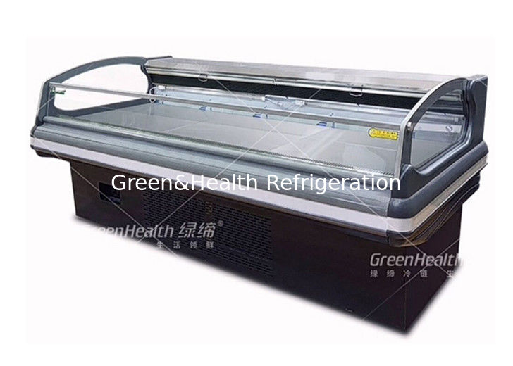 เครื่องทําความเย็นการค้าสําหรับการแสดงเนื้อสัตว์ที่มีแสง LED การเย็นแบบไดนามิก และเครื่องปั่น Danfoss/Secop สําหรับซุปเปอร์มาร์เก็ต