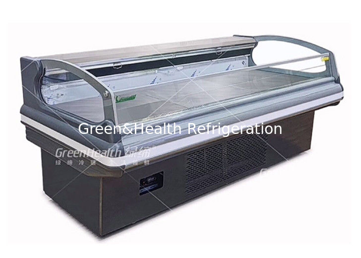 เครื่องทําความเย็นการค้าสําหรับการแสดงเนื้อสัตว์ที่มีแสง LED การเย็นแบบไดนามิก และเครื่องปั่น Danfoss/Secop สําหรับซุปเปอร์มาร์เก็ต