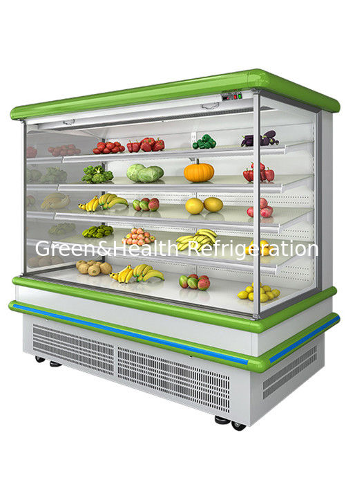 2.5m ซุปเปอร์มาร์เก็ต Multi Deck Open Chiller พร้อมฟันไดนามิคเย็นและอัตโนมัติ defrost สําหรับกระจกกระจก