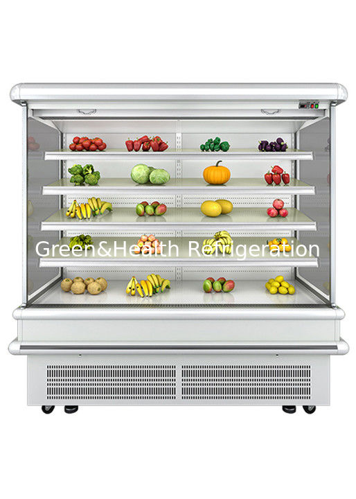 2.5m ซุปเปอร์มาร์เก็ต Multi Deck Open Chiller พร้อมฟันไดนามิคเย็นและอัตโนมัติ defrost สําหรับกระจกกระจก