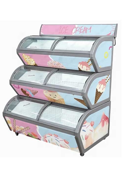 R290 รูปทรงโอวาล 3 ชั้น ไอศกรีม Freezer สําหรับไอศกรีม Pod ตู้เย็น ช่องจอเย็น