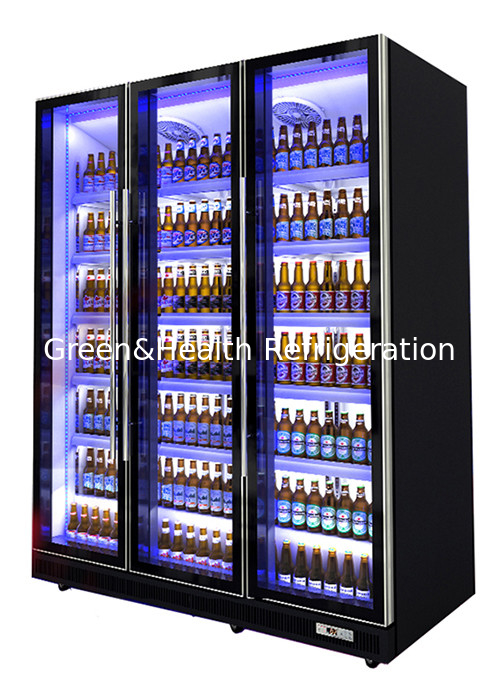 880L ซุปเปอร์มาร์เก็ต Display Cooler Dynamic Cooling Tricolor LED Light Vertical Dazzle Black Drink Chiller เครื่องเย็นเครื่องดื่มสีดํา