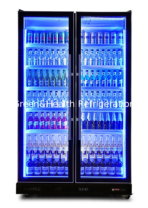 880L ซุปเปอร์มาร์เก็ต Display Cooler Dynamic Cooling Tricolor LED Light Vertical Dazzle Black Drink Chiller เครื่องเย็นเครื่องดื่มสีดํา