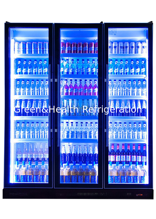 880L ซุปเปอร์มาร์เก็ต Display Cooler Dynamic Cooling Tricolor LED Light Vertical Dazzle Black Drink Chiller เครื่องเย็นเครื่องดื่มสีดํา