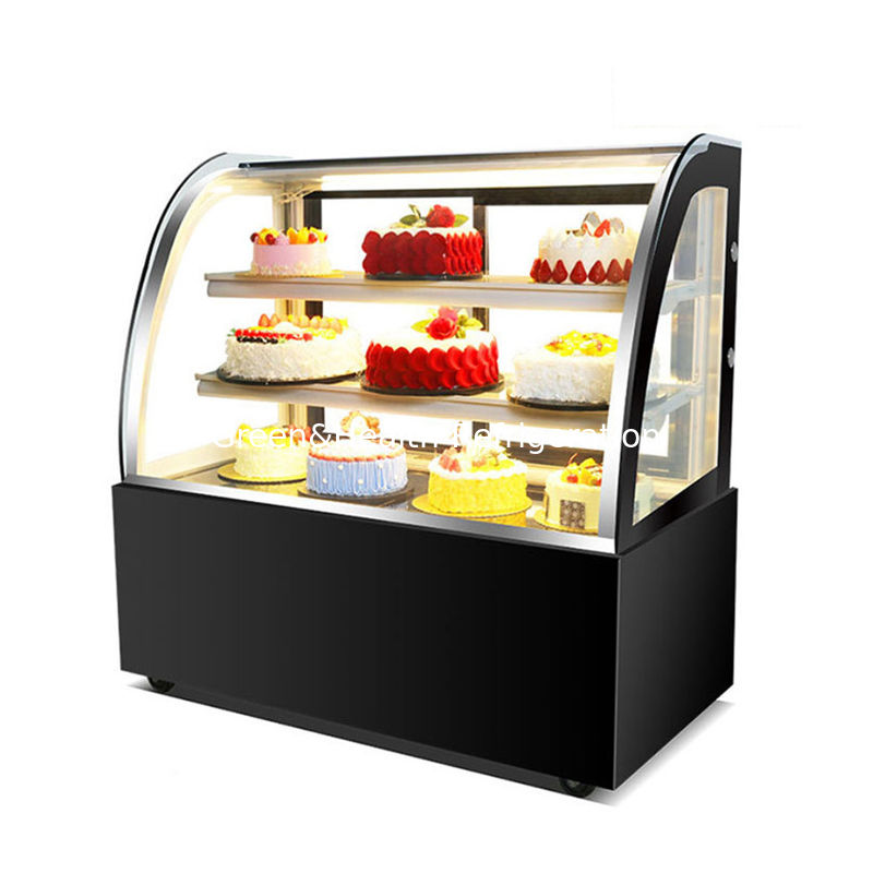 LED Light bakery cabinet Cake Display Chiller พร้อมล้อเคลื่อนที่ง่าย