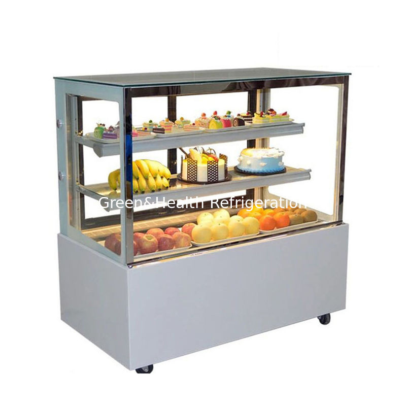 LED Light bakery cabinet Cake Display Chiller พร้อมล้อเคลื่อนที่ง่าย