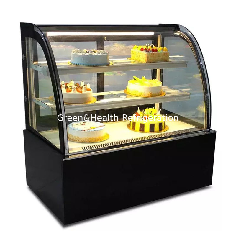 LED Light bakery cabinet Cake Display Chiller พร้อมล้อเคลื่อนที่ง่าย