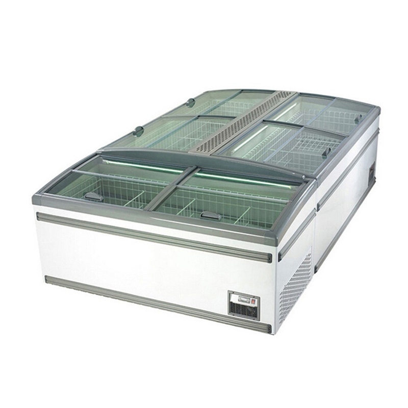 ตู้เย็นเกาะซุปเปอร์มาร์เก็ตสีขาว / สีเทา พร้อมอัตโนมัติ defrost สําหรับร้านขายของ