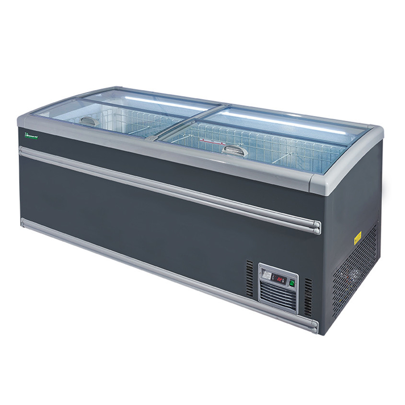 ตู้เย็นเกาะซุปเปอร์มาร์เก็ตสีขาว / สีเทา พร้อมอัตโนมัติ defrost สําหรับร้านขายของ