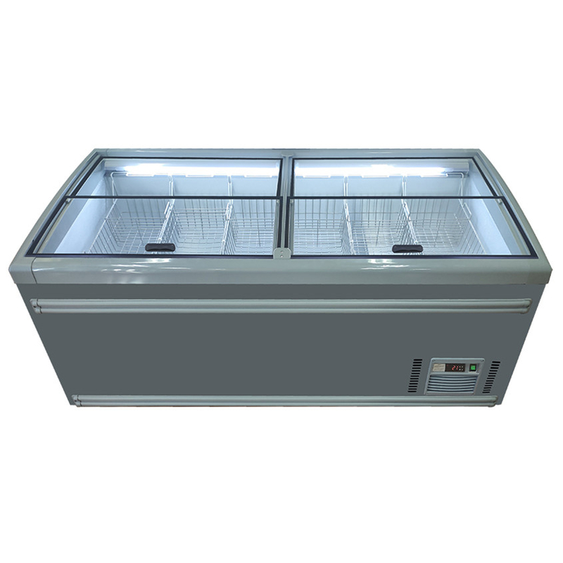 ตู้เย็นเกาะซุปเปอร์มาร์เก็ตสีขาว / สีเทา พร้อมอัตโนมัติ defrost สําหรับร้านขายของ