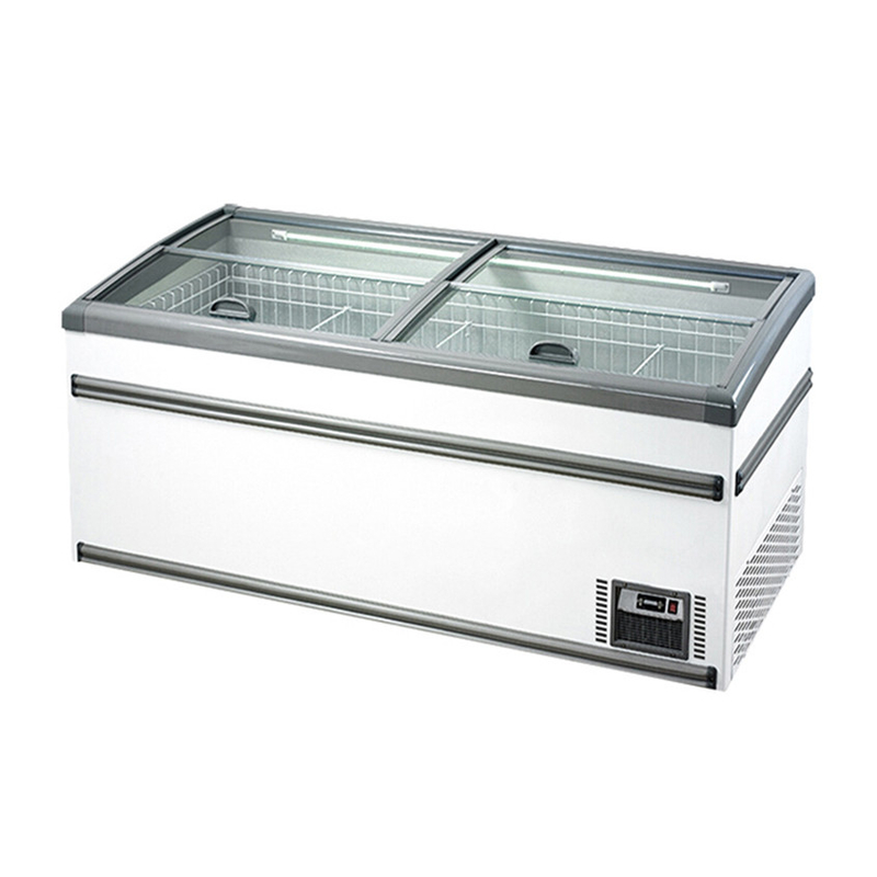 ตู้เย็นเกาะซุปเปอร์มาร์เก็ตสีขาว / สีเทา พร้อมอัตโนมัติ defrost สําหรับร้านขายของ
