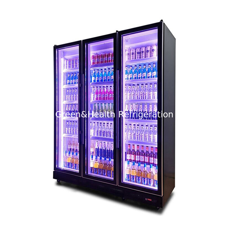 ห้องสวิง ดอร์ เครื่องดื่มเหล้า เครื่องเย็นแสดงภาพ พร้อมสารเย็น R290 และกระจก E ต่ํา