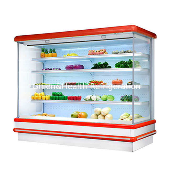 ชิลเลอร์เปิดหลายชั้น สําหรับตลาดซุปเปอร์มาร์เก็ต แสดงผลไม้ LED แสงแก้ว Freezer