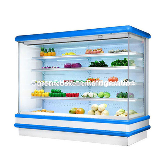ชิลเลอร์เปิดหลายชั้น สําหรับตลาดซุปเปอร์มาร์เก็ต แสดงผลไม้ LED แสงแก้ว Freezer