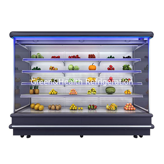 ชิลเลอร์เปิดหลายชั้น สําหรับตลาดซุปเปอร์มาร์เก็ต แสดงผลไม้ LED แสงแก้ว Freezer