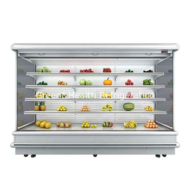 ชิลเลอร์เปิดหลายชั้น สําหรับตลาดซุปเปอร์มาร์เก็ต แสดงผลไม้ LED แสงแก้ว Freezer
