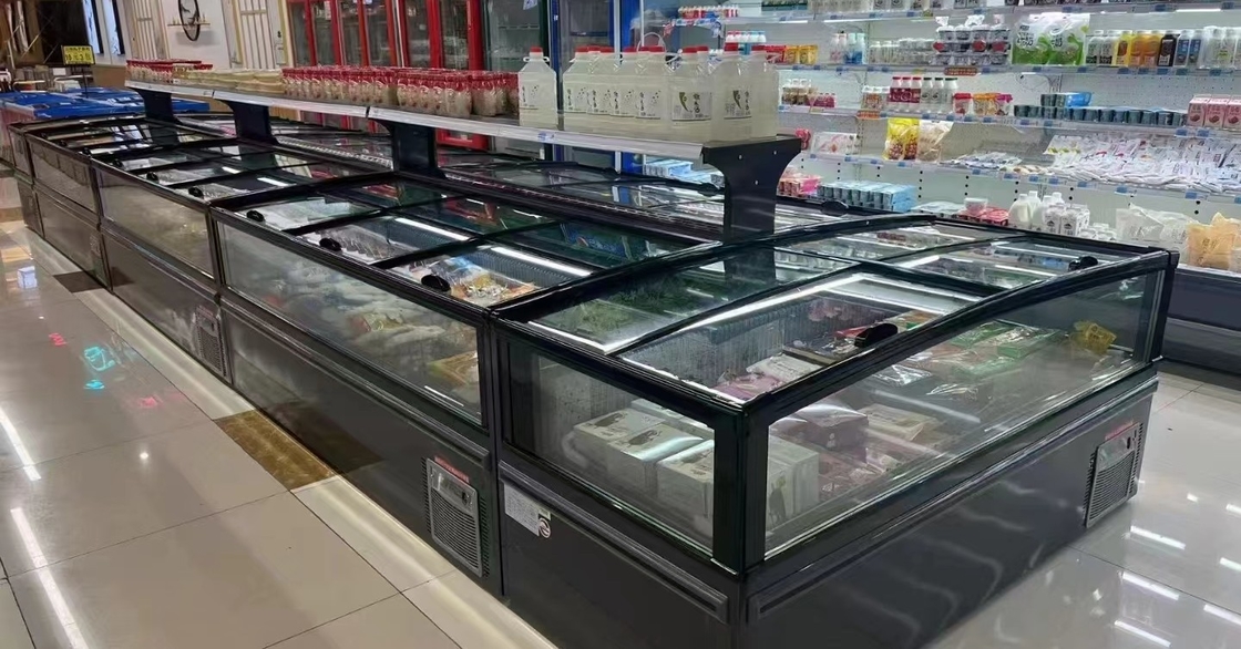 -18-22°C R290 โมดูล พลั๊กอิน แอนติเลท ไอแลนด์ ฟรีเซอร์ พร้อมจอกระจกโค้งขนาดใหญ่
