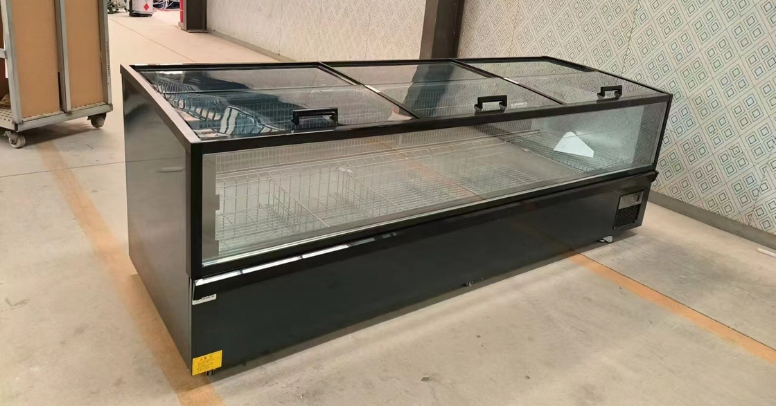 -18-22°C R290 โมดูล พลั๊กอิน แอนติเลท ไอแลนด์ ฟรีเซอร์ พร้อมจอกระจกโค้งขนาดใหญ่