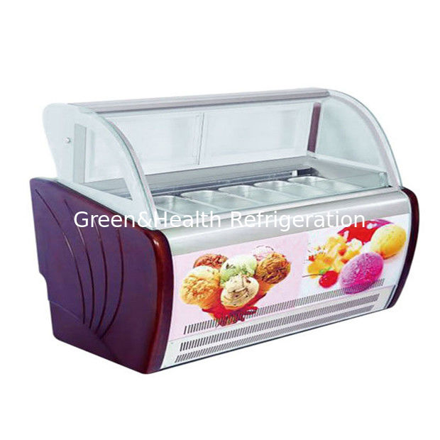 เครื่องตู้เย็นแสดงไอศกรีมพาณิชย์ พร้อมกระทะเหล็กไร้สแตนเลสที่ปรับเทอร์โมสแตนและสารเย็น R404a