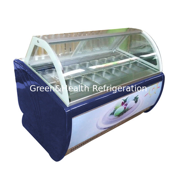 โรงงานตรง กระจกโค้ง 16 เทรย์ ไอศกรีมแสดงภาพ เครื่องเย็นกับเทอร์โมสแตตปรับ