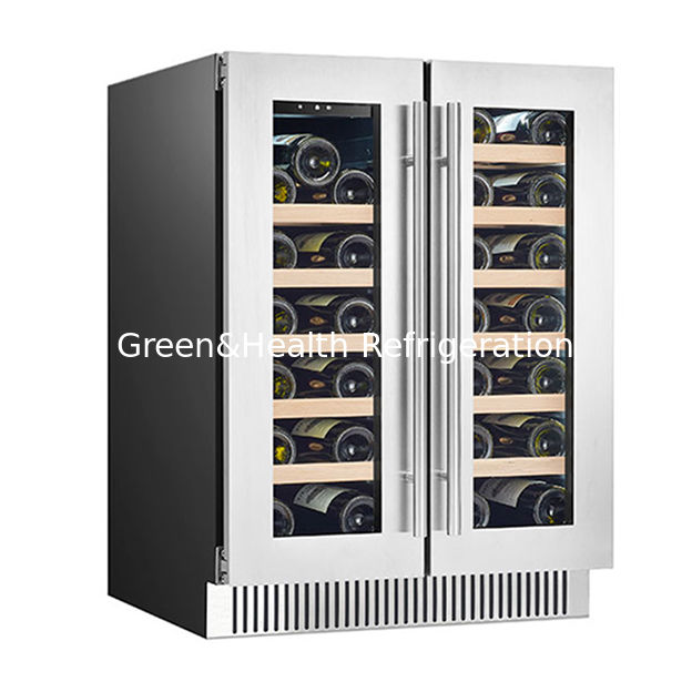 ใบรับรอง ETL 68 ขวด ประตูแก้ว 2 โซนอุณหภูมิอิสระ 2 โซน รางไม้โอ๊ค ร้านเก็บไวน์แดง ตู้เย็น