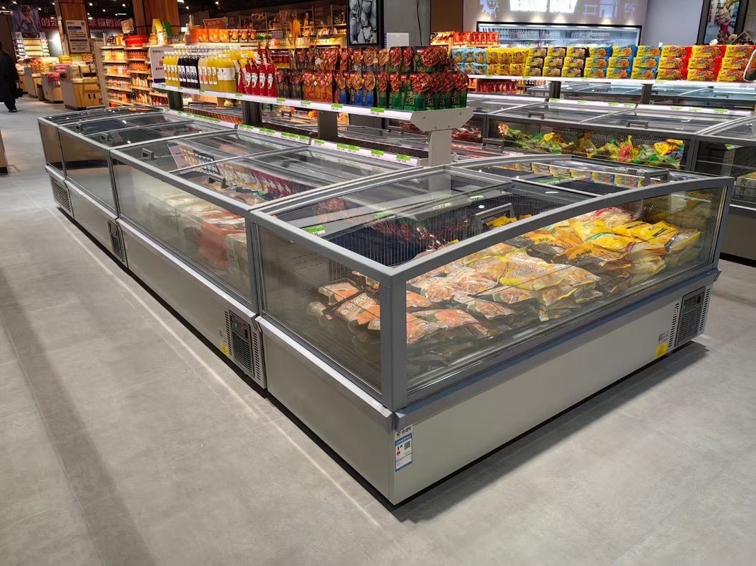 ตู้แช่แข็งแบบตั้งพื้น Supermarket Island สำหรับเนื้อสัตว์ พร้อมไฟ LED