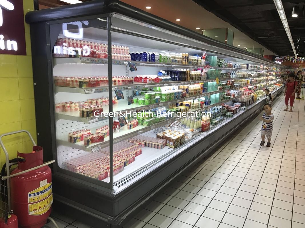 Green & Health Upright Vertical Multideck Chiller เปิดสำหรับนมในซุปเปอร์มาร์เก็ต