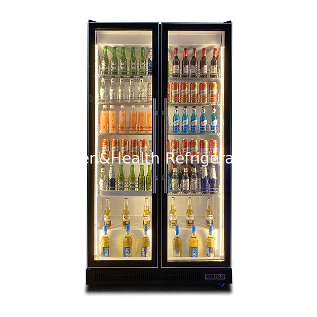 ตู้แช่ไวน์และเครื่องดื่มแบบมีประตูสองบานแนวตั้ง กระจกหลายชั้น ไฟ LED หลายดวง
