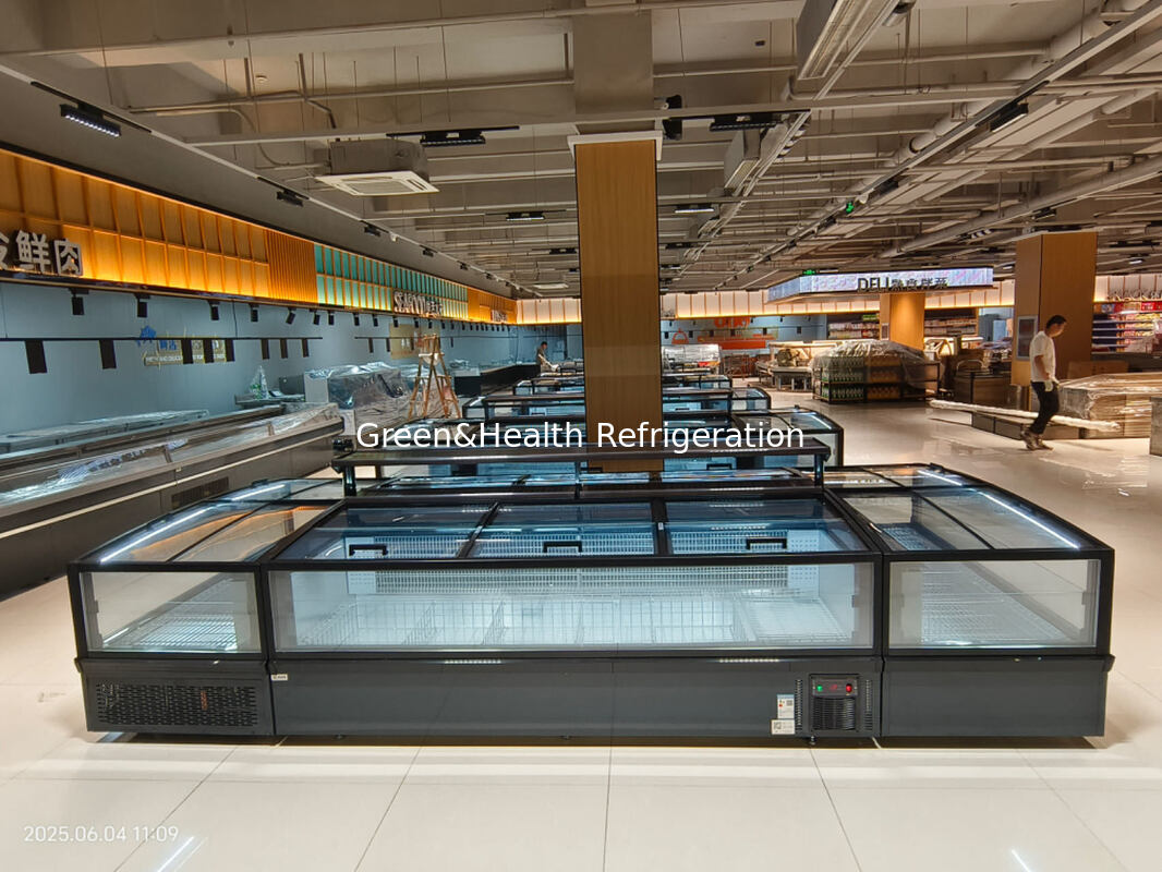 ราคาโรงงานโดยตรง ตู้แช่แข็งแบบเกาะกลางพร้อมหน้าต่างกระจกบานใหญ่และคอมเพรสเซอร์ Secop