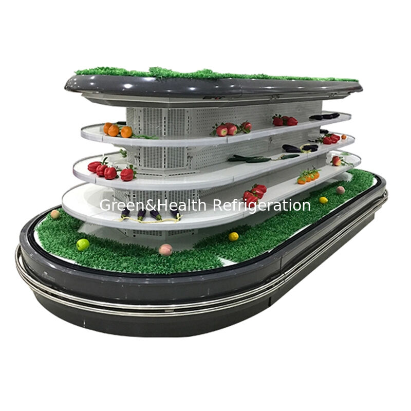 ตู้แช่เย็นแบบเปิดเชิงพาณิชย์แบบหลายชั้นพร้อมระบบละลายน้ำแข็งอัตโนมัติ ไฟ LED และประหยัดพลังงานสำหรับแสดงสินค้าในซูเปอร์มาร์เก็ต