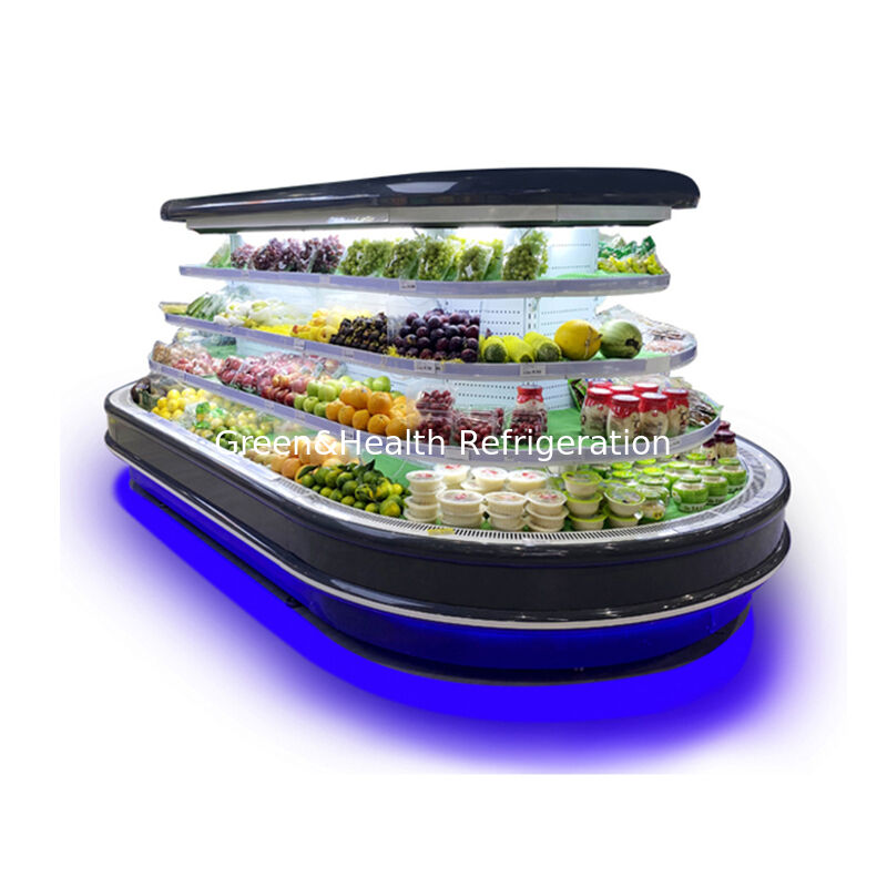 ตู้แช่เย็นแบบเปิดเชิงพาณิชย์แบบหลายชั้นพร้อมระบบละลายน้ำแข็งอัตโนมัติ ไฟ LED และประหยัดพลังงานสำหรับแสดงสินค้าในซูเปอร์มาร์เก็ต