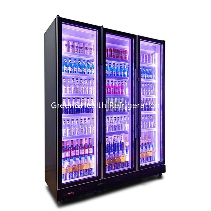 Triple Defog Glass Door Beverage Cooler with Adjustable Multi LED Lights and Fan Cooling