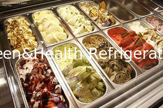 ตู้แช่แข็งไอศกรีม 10 กระทะสีน้ำเงินที่กำหนดเองสำหรับร้านค้า / ห้างสรรพสินค้า