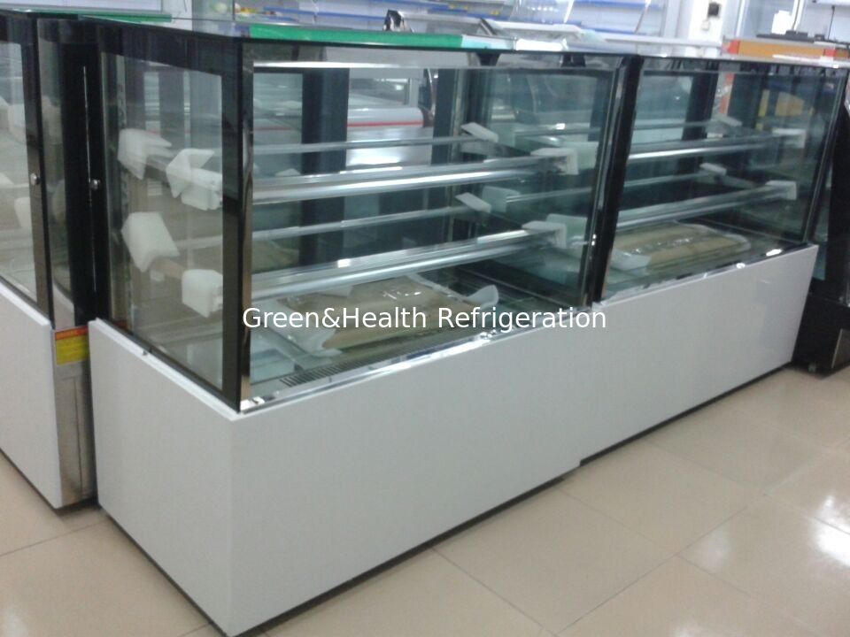 3 ° C - 6 ° C / Chiller ปรับแต่งเค้กแสดงสีช่องแช่แข็งสำหรับซุปเปอร์มาร์เก็ต