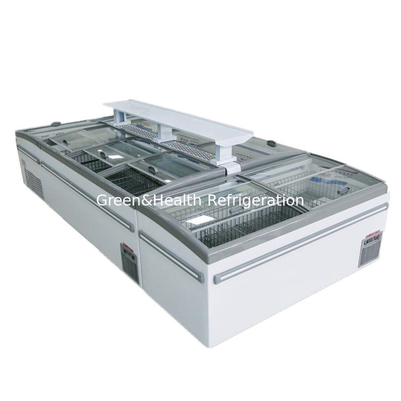 แบบจอยืดหยุ่น ประตูกระจก อัตโนมัติ defrostr ซุปเปอร์มาร์เก็ต เกาะ Freezer