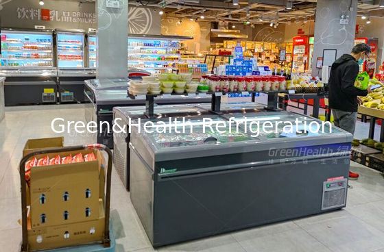 ตู้แช่แข็งเกาะลึกตู้โชว์เชิงพาณิชย์ปลั๊กประตูกระจกบานเลื่อนด้านบน