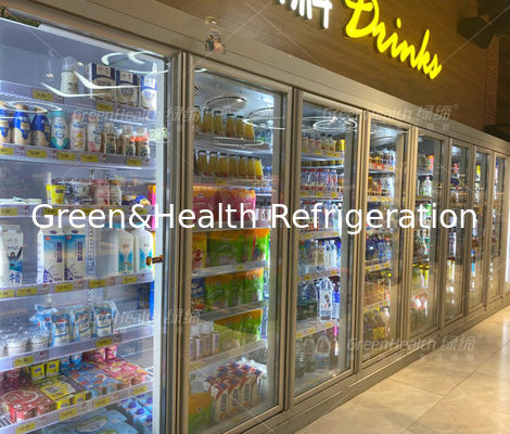แฟชั่นซูเปอร์มาร์เก็ตประตูกระจกเครื่องดื่มเชิงพาณิชย์ตู้เย็นเบียร์เย็น