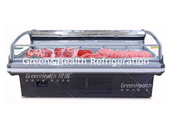 เครื่องทําความเย็นการค้าสําหรับการแสดงเนื้อสัตว์ที่มีแสง LED การเย็นแบบไดนามิก และเครื่องปั่น Danfoss/Secop สําหรับซุปเปอร์มาร์เก็ต