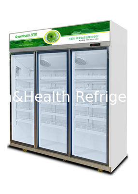 เครื่องเย็นเครื่องดื่มพาณิชย์ที่มีประตูกระจกสามชั้น 1050W พลังงานและความจุ 1530L สําหรับซุปเปอร์มาร์เก็ต
