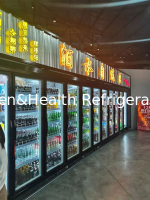 ตู้แช่เครื่องดื่มเชิงพาณิชย์หัวแบนห้าประตูกระจกตู้เย็นซูเปอร์มาร์เก็ตขนาดใหญ่