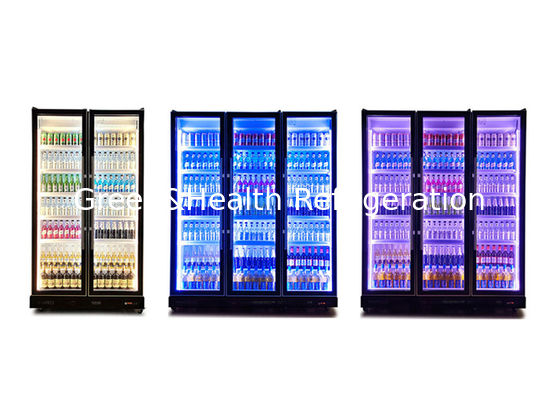 ตู้แช่เครื่องดื่ม 3 ประตู Tricolor LED Light Vertical Dazzle ตู้แช่เครื่องดื่มสีดำ