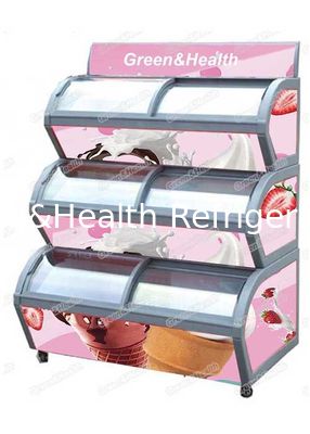 R290 รูปทรงโอวาล 3 ชั้น ไอศกรีม Freezer สําหรับไอศกรีม Pod ตู้เย็น ช่องจอเย็น