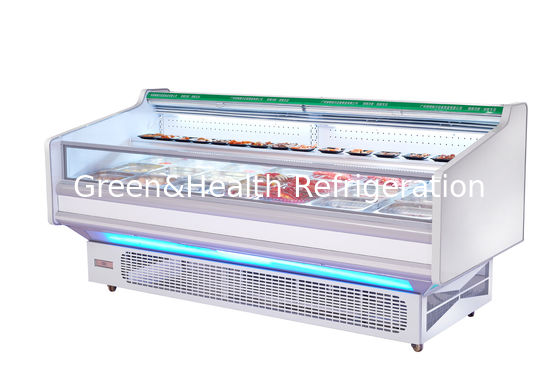 พาณิชย์เปิดสดเนื้อแสดงตู้เย็น Refrigeratior ตู้โชว์ด้วยการละลายน้ำแข็งอัตโนมัติ