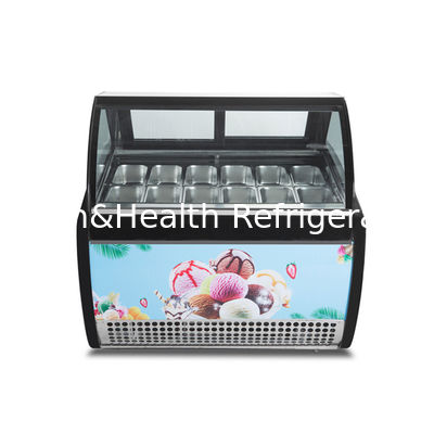 12 รสชาติ หม้อเหล็กไร้ขัดสองแถว ช่องแสดงไอศกรีม เครื่องเย็น