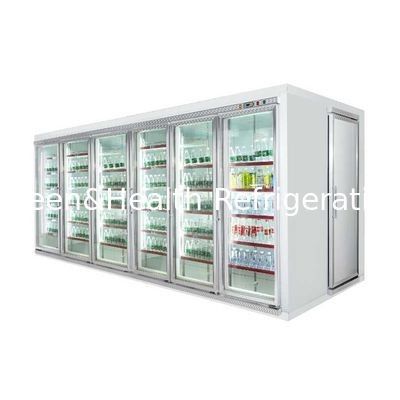 ตู้แช่เย็นแสดงประตูกระจกแช่เย็น / แช่แข็งตู้แช่แข็งพร้อมชั้นวางจอแสดงผลสำหรับเนื้อสัตว์และผัก