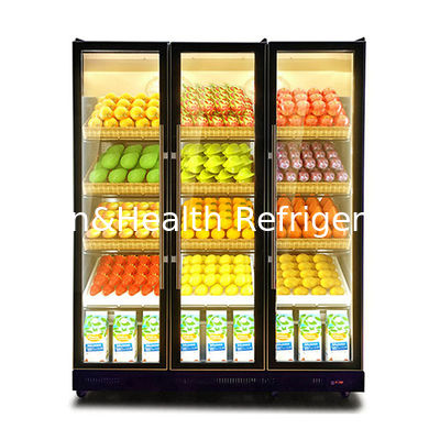 ตู้แช่เครื่องดื่มพร้อมประตูสามบานกระจก ไฟ LED หลายดวง