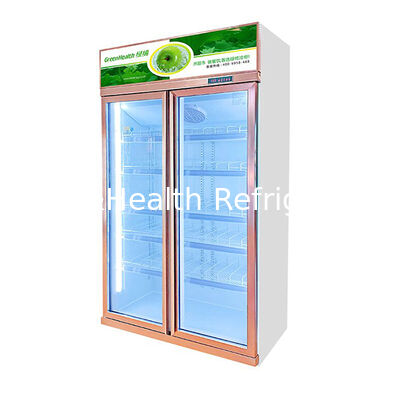หน่วยด้านบน ห้องวางสินค้าตั้งด้วยสองประตูแก้ว defogging เครื่องดื่ม refrigeration ภาพแสดง