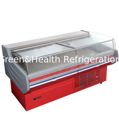 ตู้เย็นจอแสดงผล ROHS Deli ตู้แช่แข็งแสดงผลเชิงพาณิชย์เปิดด้วยกระจกโค้งสำหรับเนื้อสัตว์ทะเล