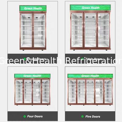 R134 Upright Supermarket ตู้เย็นประตูกระจกเชิงพาณิชย์